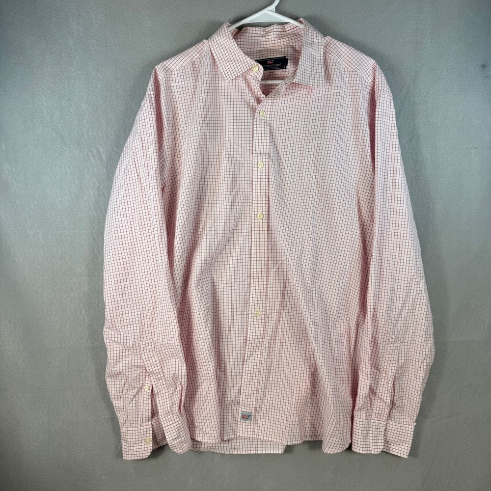 Vineyard Vines Mens XL Red White Tattersall Check Button Down Shirt Stretch
